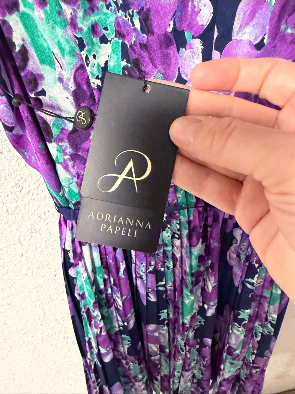 Adrianna Papell Navy Dress with Purple and Green Floral Print size 12 NWT - Picture 5 of 6